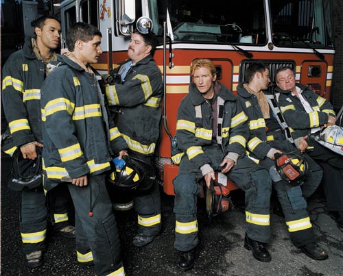 THE GROWN UPS: Peter Tolan created the series RESCUE ME about life in a firehouse post 9/11, with Dennis Leary (center).